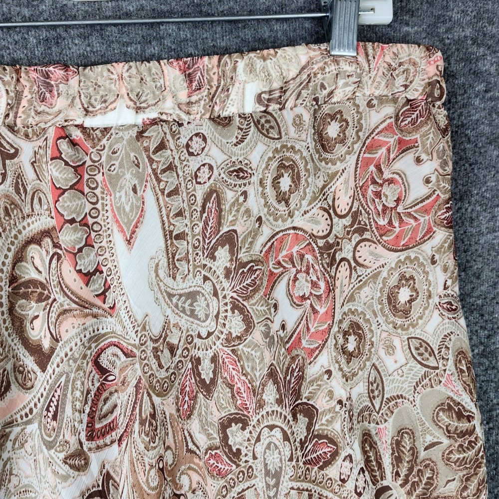 Dressbarn Paisley Midi Skirt Womens Large Tan Brown Coral Elastic Waist Lined - Picture 5 of 8